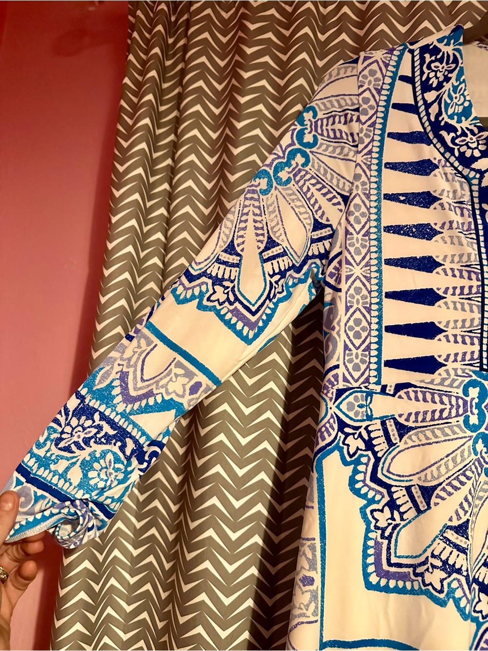 NWT Hale Bob | Blue White Paisley Print Shift Dress, Size M - Picture 5 of 8